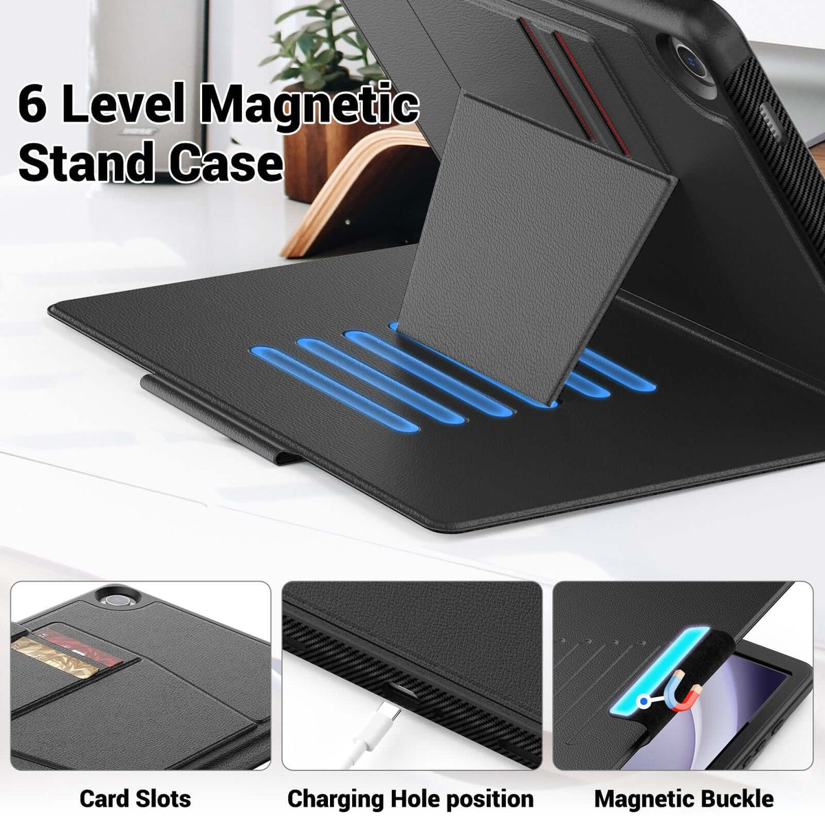 SEYMAC Galaxy Tab A11+ 11 Inch Case (2025) with 6 level magnetic stand and card slots