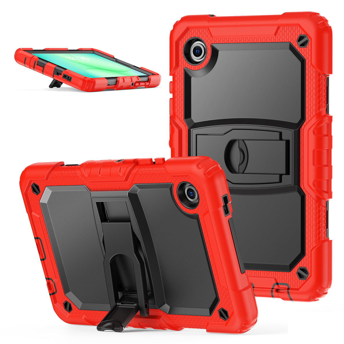 SEYMAC Galaxy Tab A11 8.7 Inch Case (2025) in red, featuring a built-in kickstand and durable design.