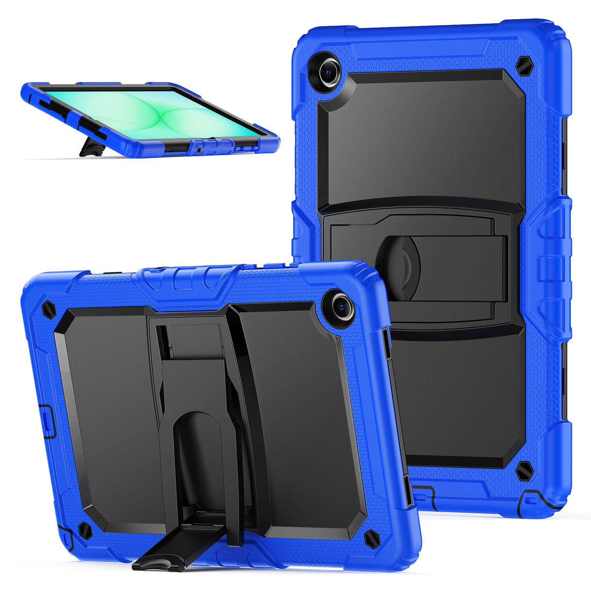 SEYMAC Galaxy Tab A11+ 11 Inch Case (2025) in blue, 3-in-1 design with built-in kickstand and stylus holder.