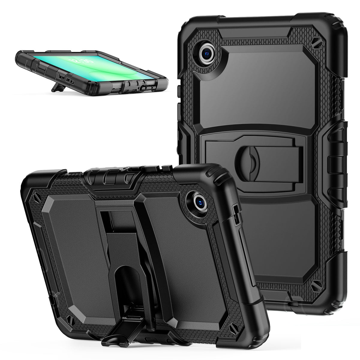 SEYMAC Galaxy Tab A11 8.7 Inch Case (2025) in black with kickstand and precise cutouts for easy access.