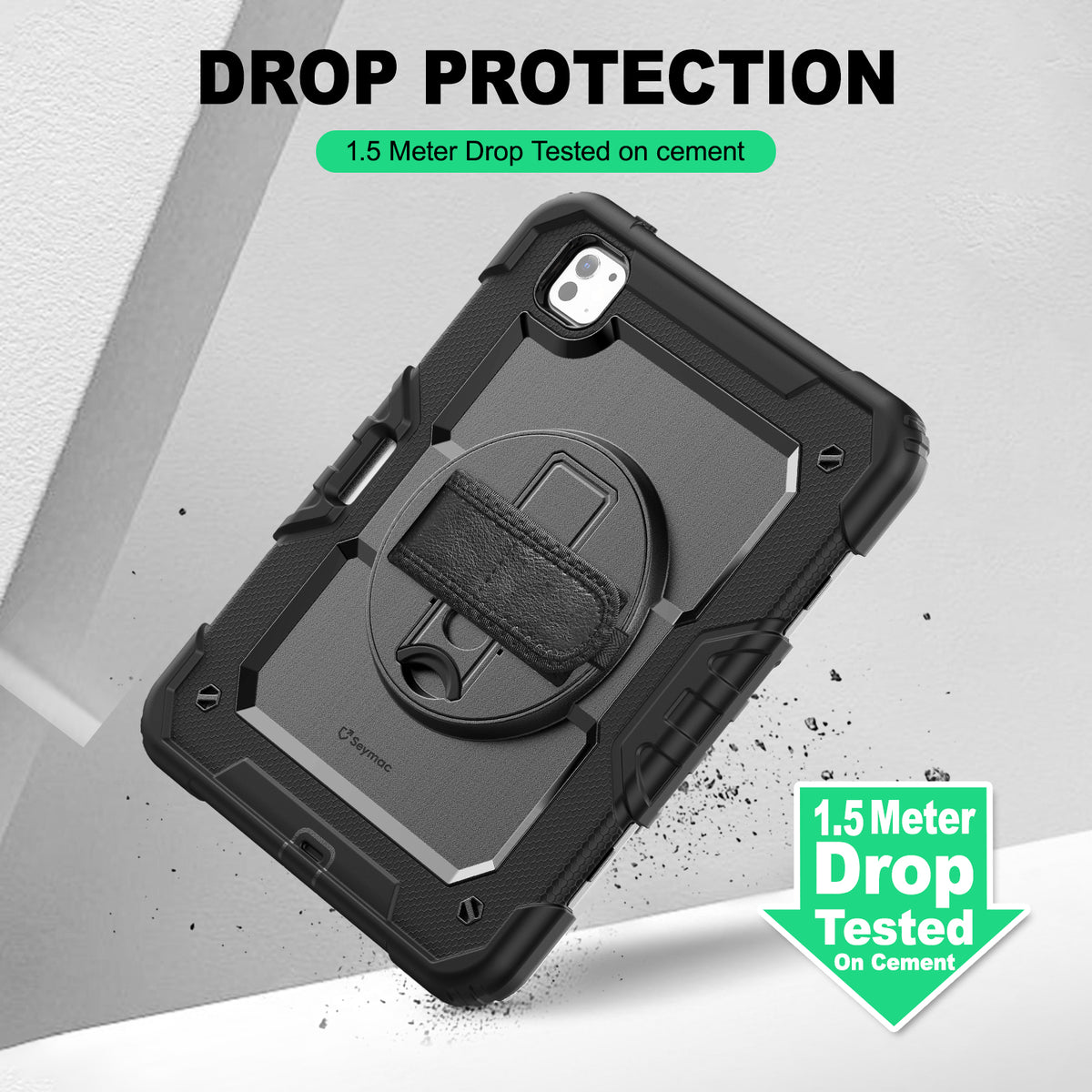 iPad Pro 11 Inch (M5/M4) rugged case with hand strap, 1.5 meter drop tested protection