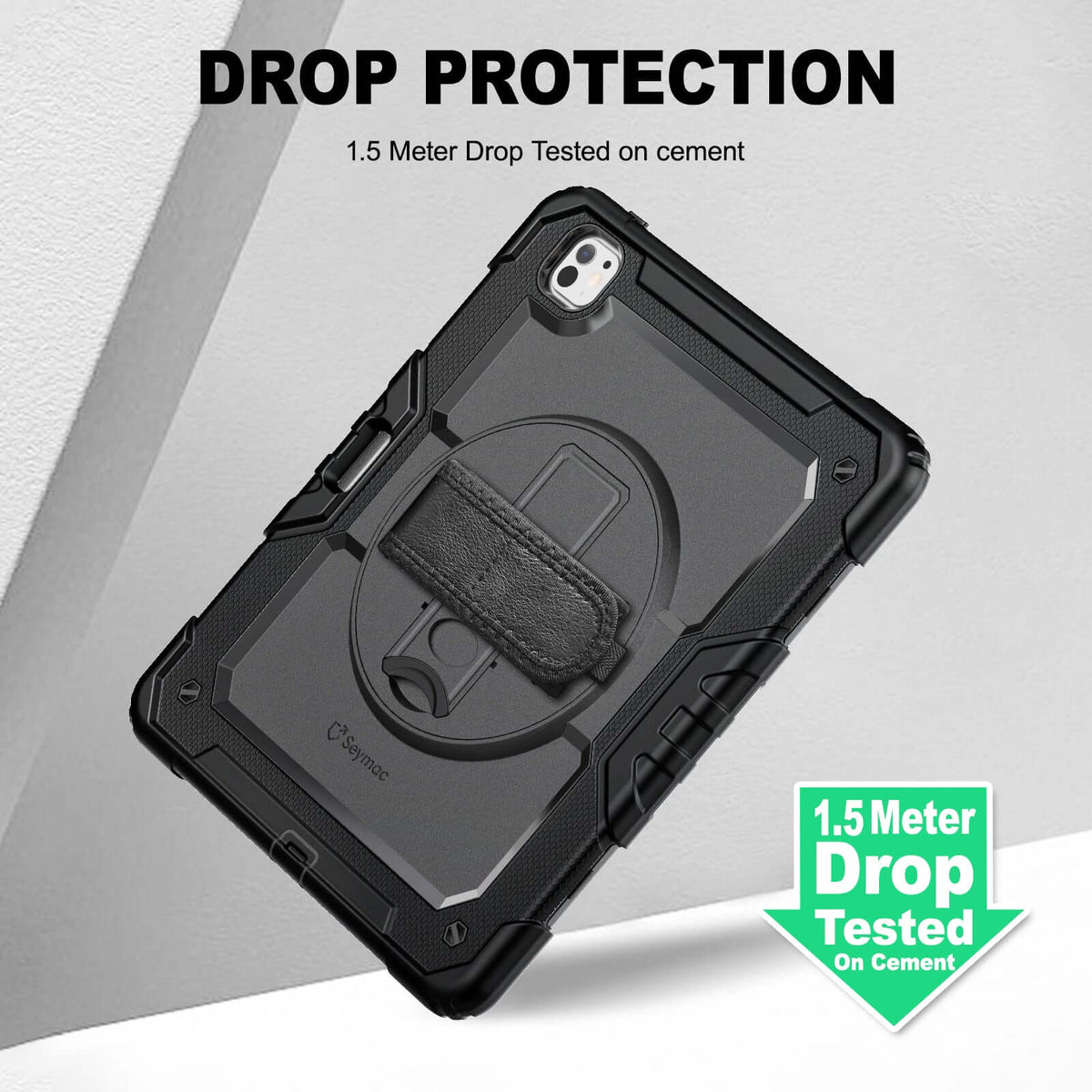 iPad Pro 13 Inch (M5/M4) rugged case with hand strap, 1.5 meter drop tested protection