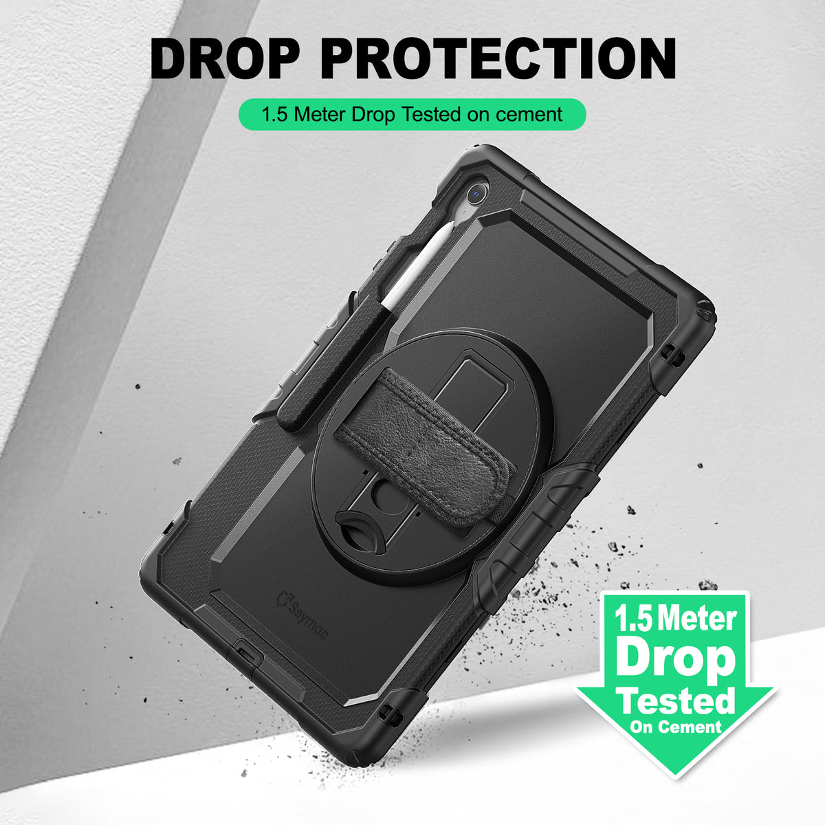 Samsung Galaxy Tab S10 FE+ 13.1-Inch rugged case with hand strap, 1.5 meter drop tested protection