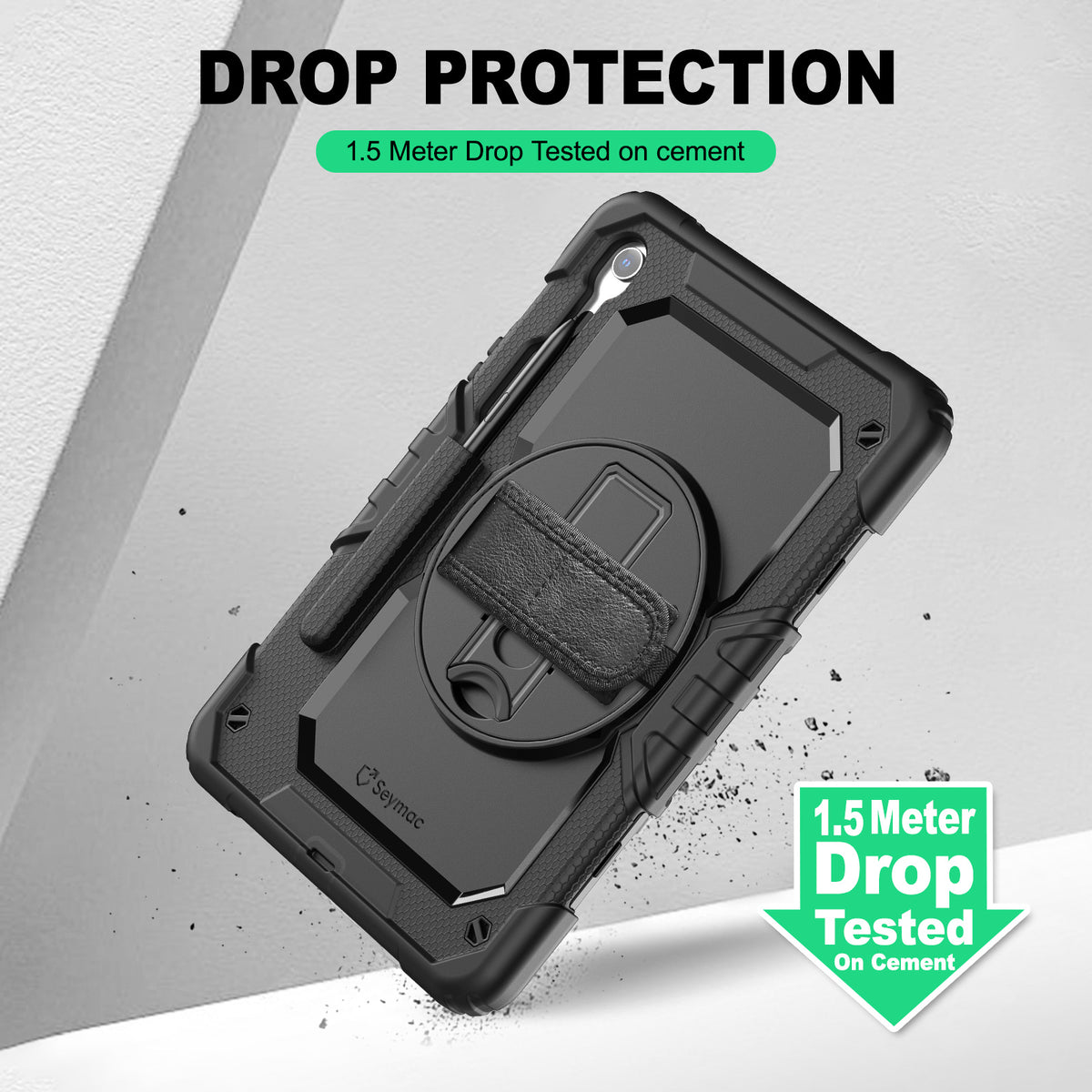 Samsung Galaxy Tab S10 Lite/S10 FE/S9 FE/S9 10.9/11 Inch rugged case with hand strap, 1.5 meter drop tested protection