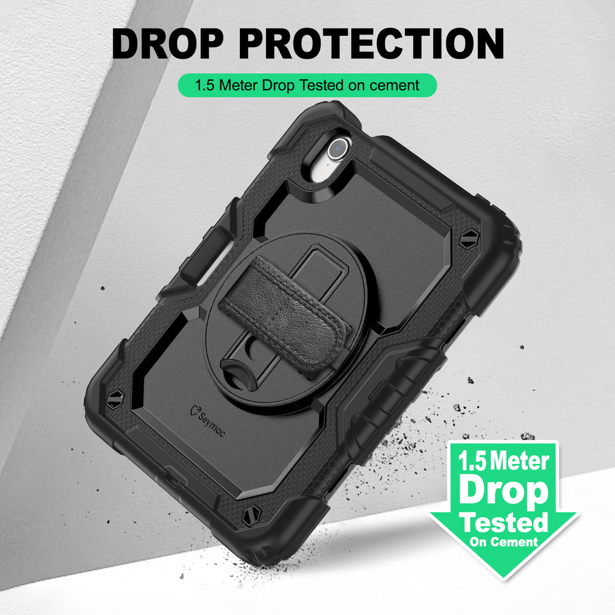 iPad Mini (A17 Pro/6th Gen) 8.3-Inch rugged case with hand strap, 1.5 meter drop tested protection