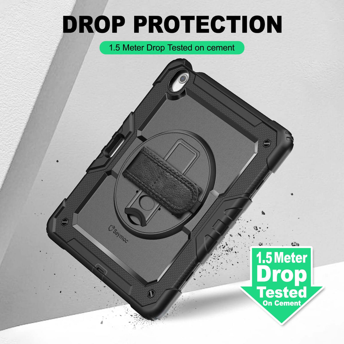 iPad Air 13-Inch (M4/M2/M3) rugged case with hand strap, 1.5 meter drop tested protection
