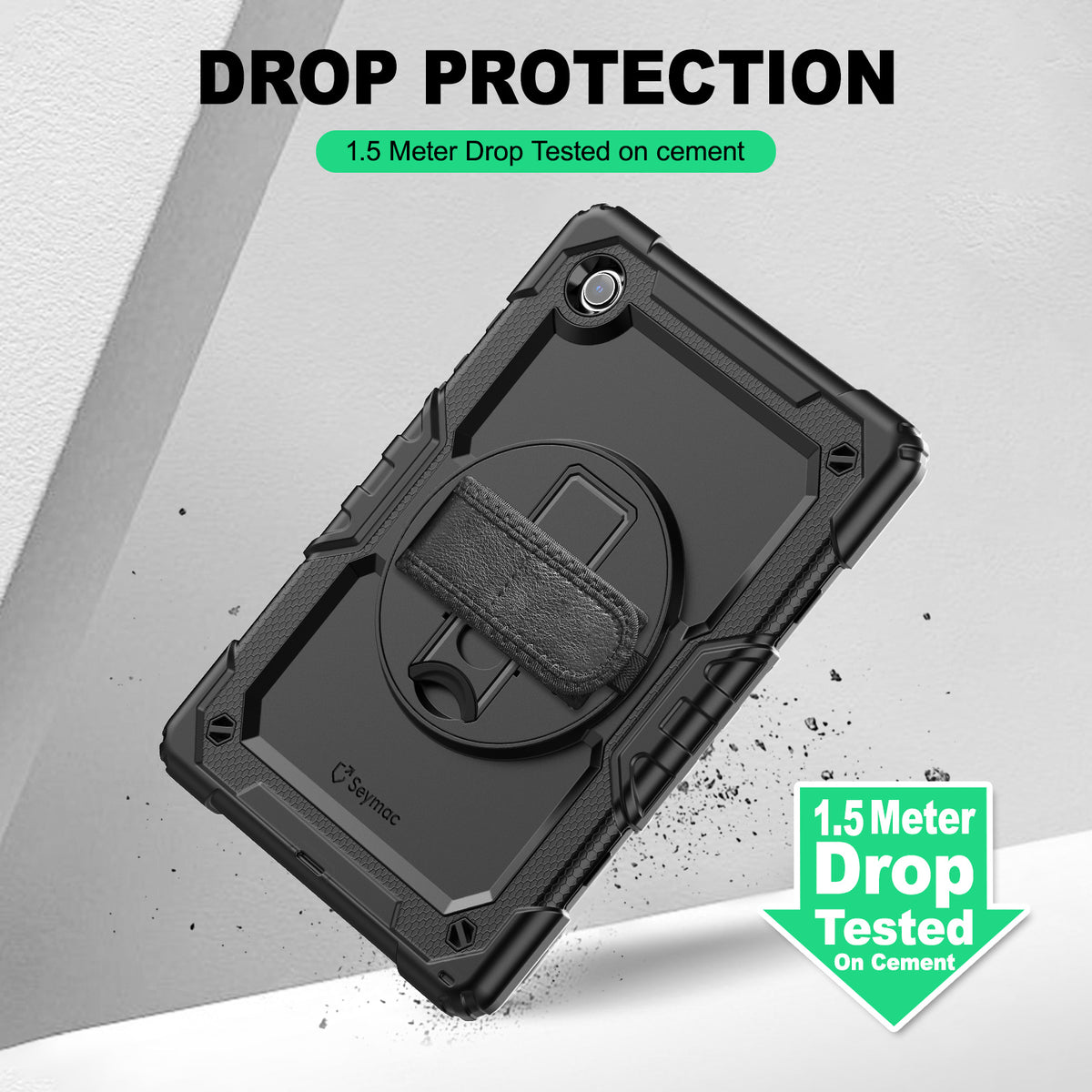 Samsung Galaxy Tab A8 10.5-Inch rugged case with hand strap, 1.5 meter drop tested protection