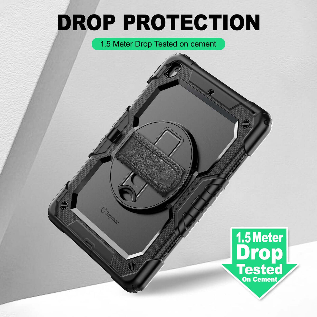 iPad 10.2 Inch 7th/8th/9th Gen rugged case with hand strap, 3-layer multi-functional protection