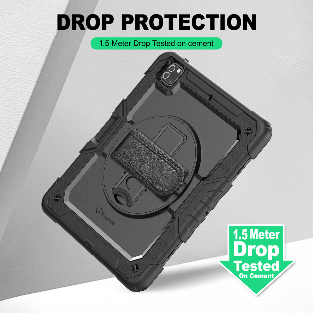 iPad Pro 12.9 Inch (3rd/4th/5th/6th Gen) rugged case with hand strap, 1.5 meter drop tested protection