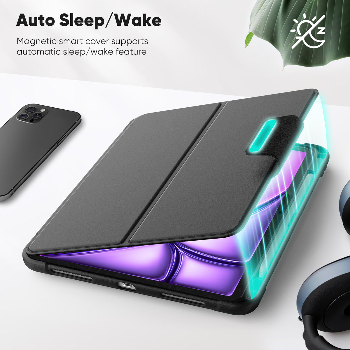 SEYMAC iPad Air 11 Inch Case (M2/M3) (2024/2025) showing auto sleep/wake feature with magnetic cover.