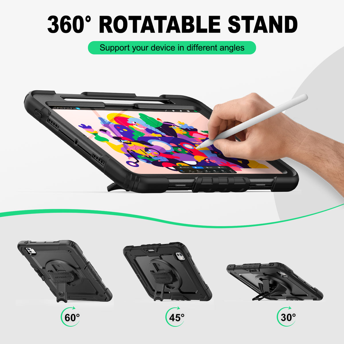 iPad Pro 11 Inch (M5/M4) rugged case with hand strap, support your device in different angles
