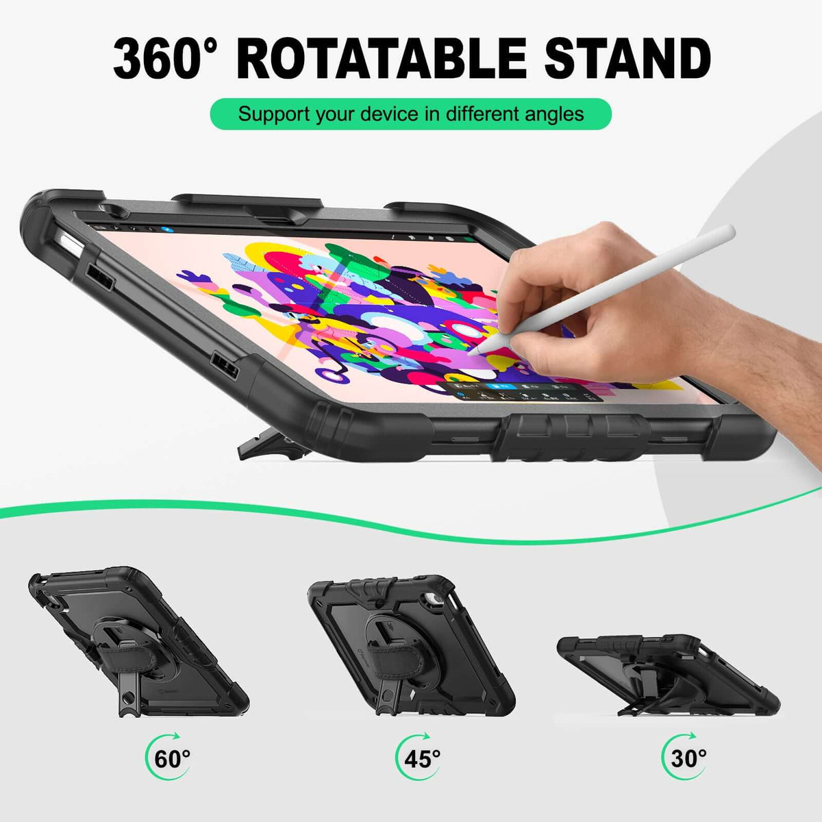 iPad A16/10th Gen rugged case with hand strap, support your device in different angles