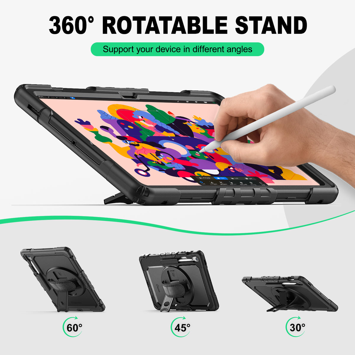 Samsung Galaxy Tab S10 FE+ 13.1-Inch rugged case with hand strap, support your device in different angles
