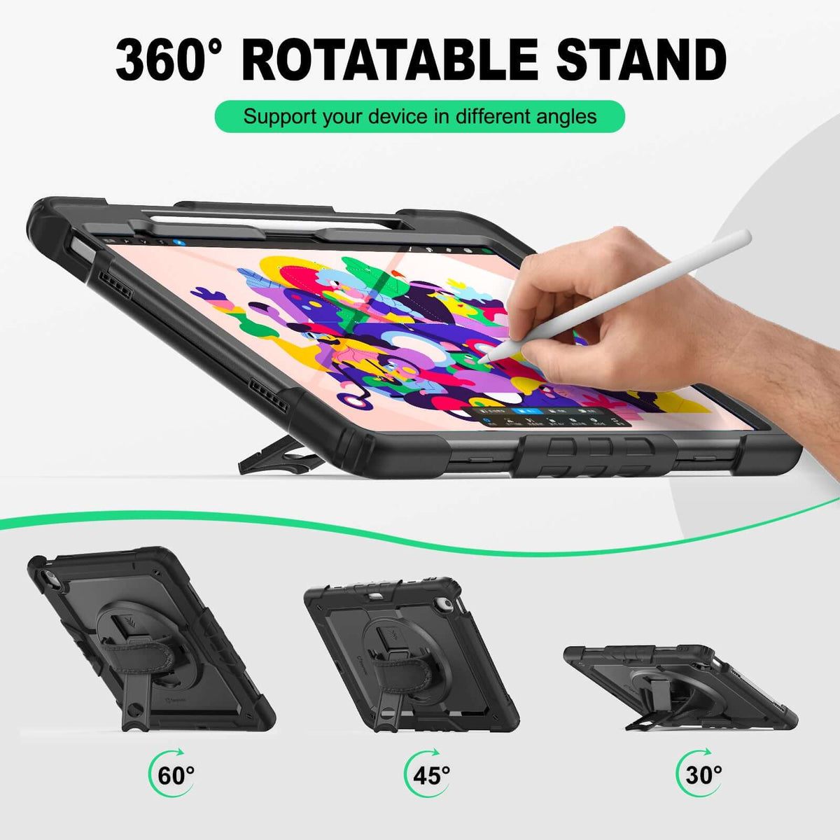 iPad Air 13-Inch (M4/M2/M3) rugged case with hand strap, support your device in different angles