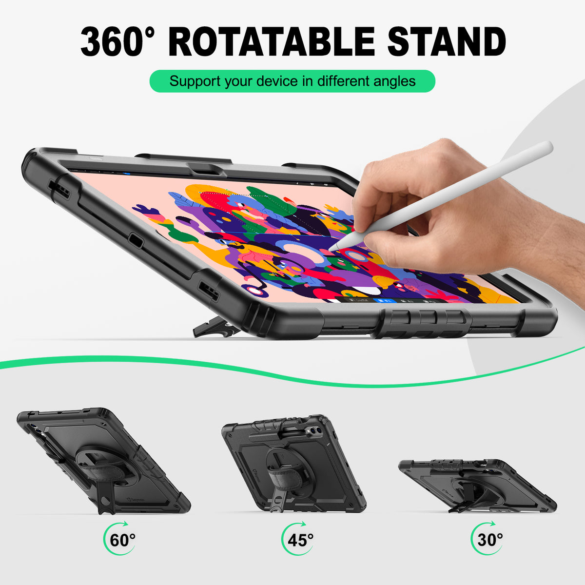 Samsung Galaxy Tab S10+/S9 FE+/S9+ 12.4-Inch rugged case with hand strap, support your device in different angles