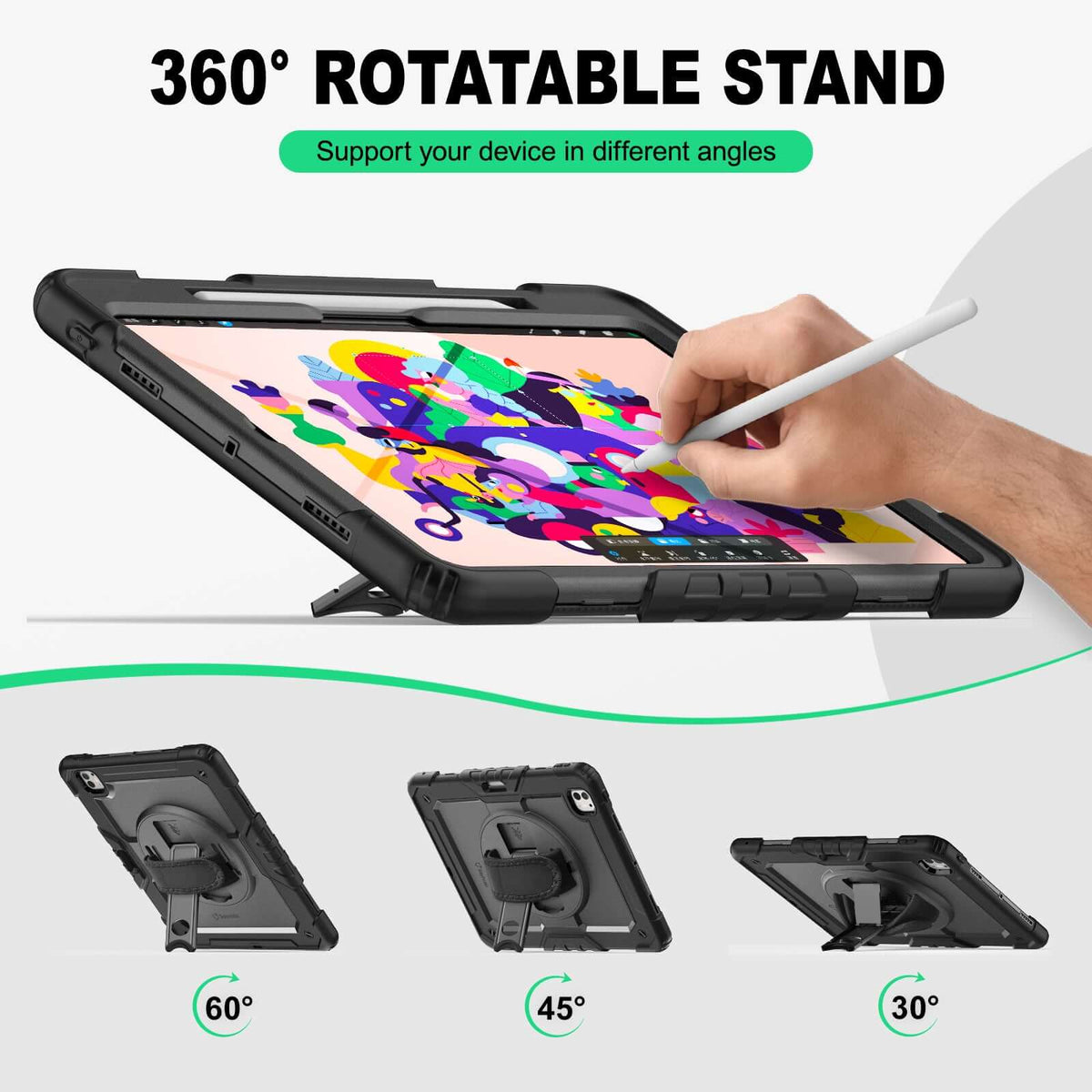 iPad Pro 13 Inch (M5/M4) rugged case with hand strap, support your device in different angles