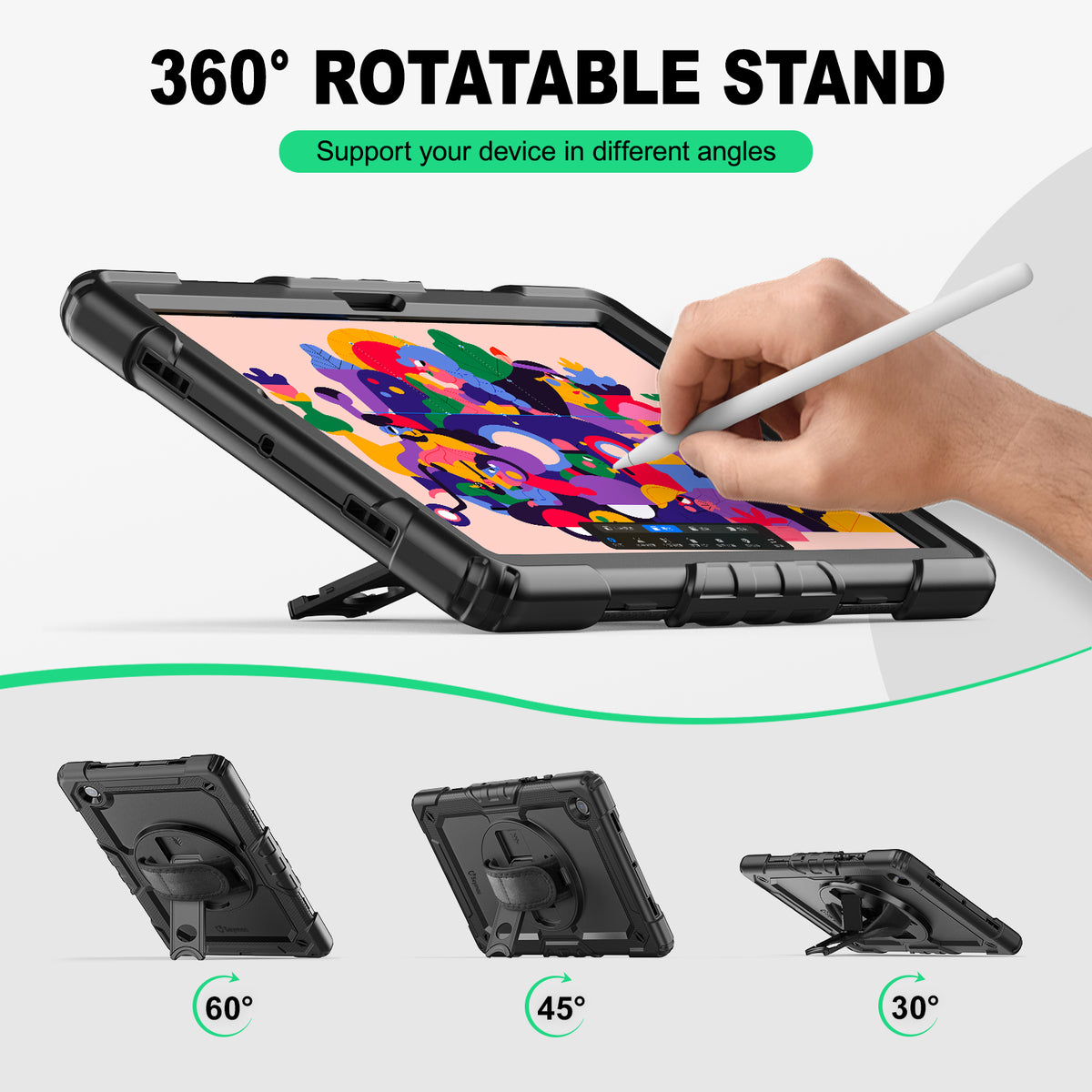 Samsung Galaxy Tab A8 10.5-Inch rugged case with hand strap, support your device in different angles