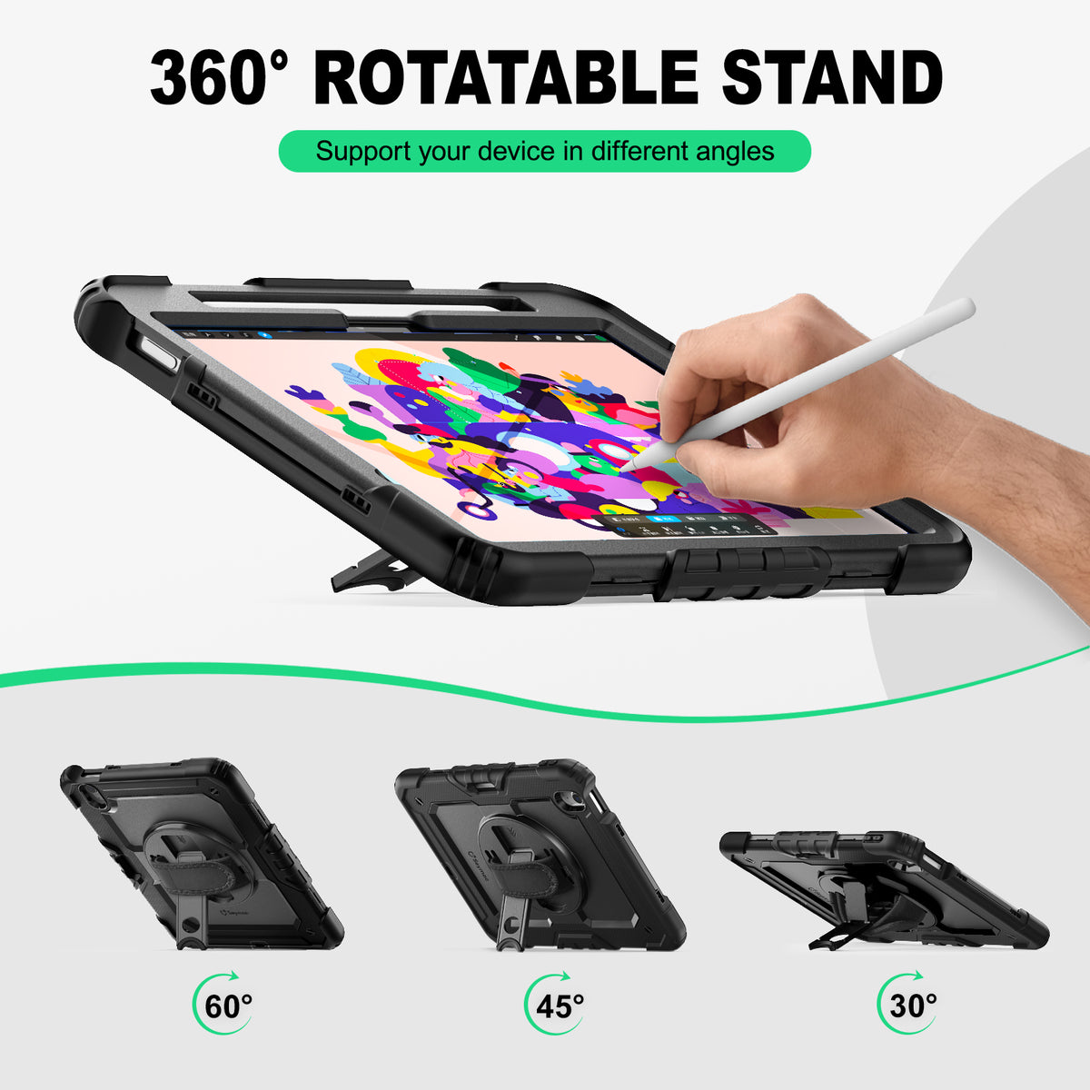 iPad Air 11-Inch (M4/M2/M3) rugged case with hand strap, support your device in different angles