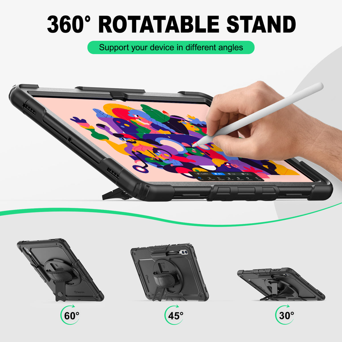 Samsung Galaxy Tab S10/S9/S8 Ultra 14.6-Inch rugged case with hand strap, support your device in different angles