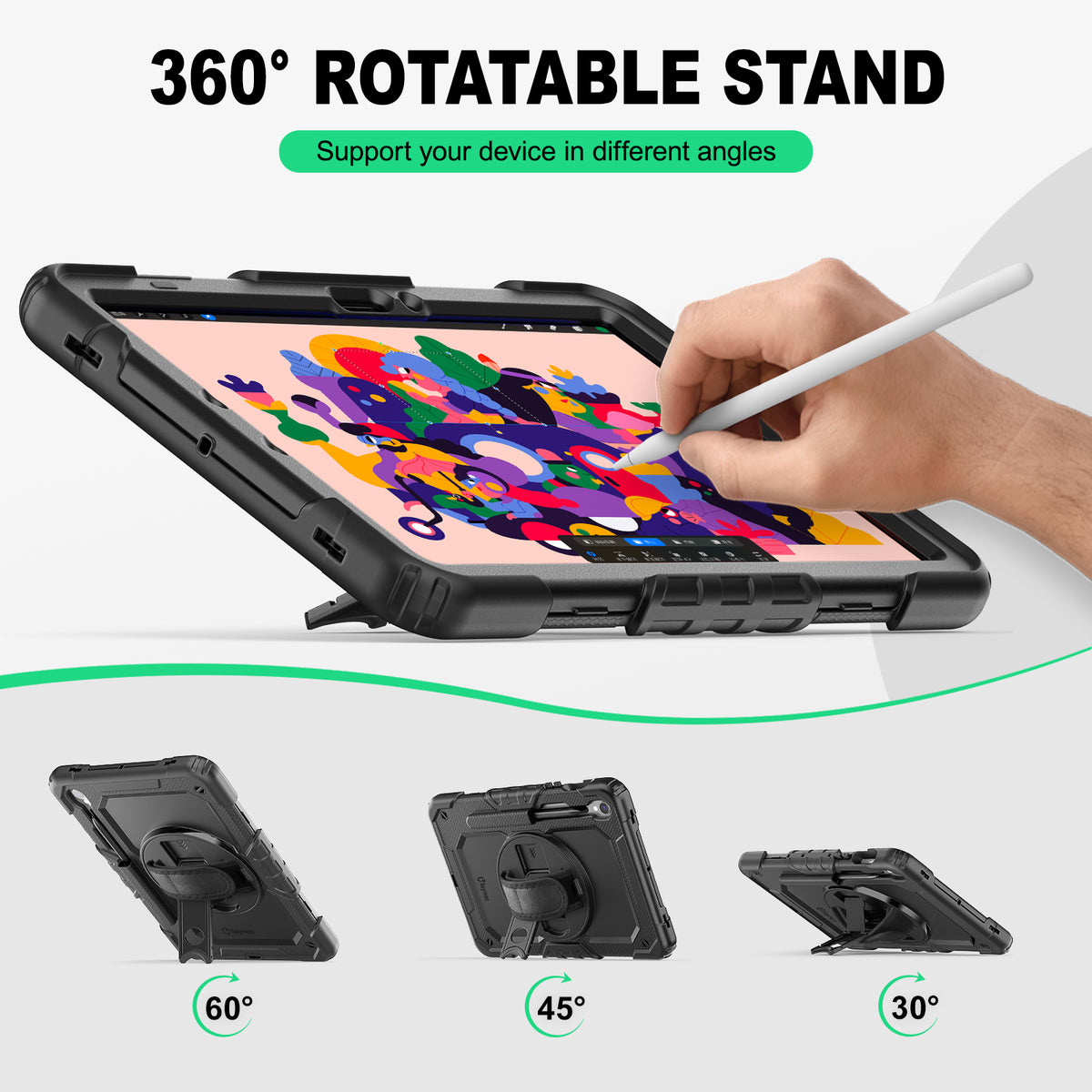Samsung Galaxy Tab S10 Lite/S10 FE/S9 FE/S9 10.9/11 Inch rugged case with hand strap, support your device in different angles