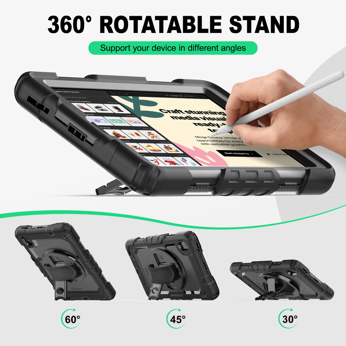Lenovo Tab M8 (2nd/3rd) 8-Inch rugged case with hand strap, support your device in different angles