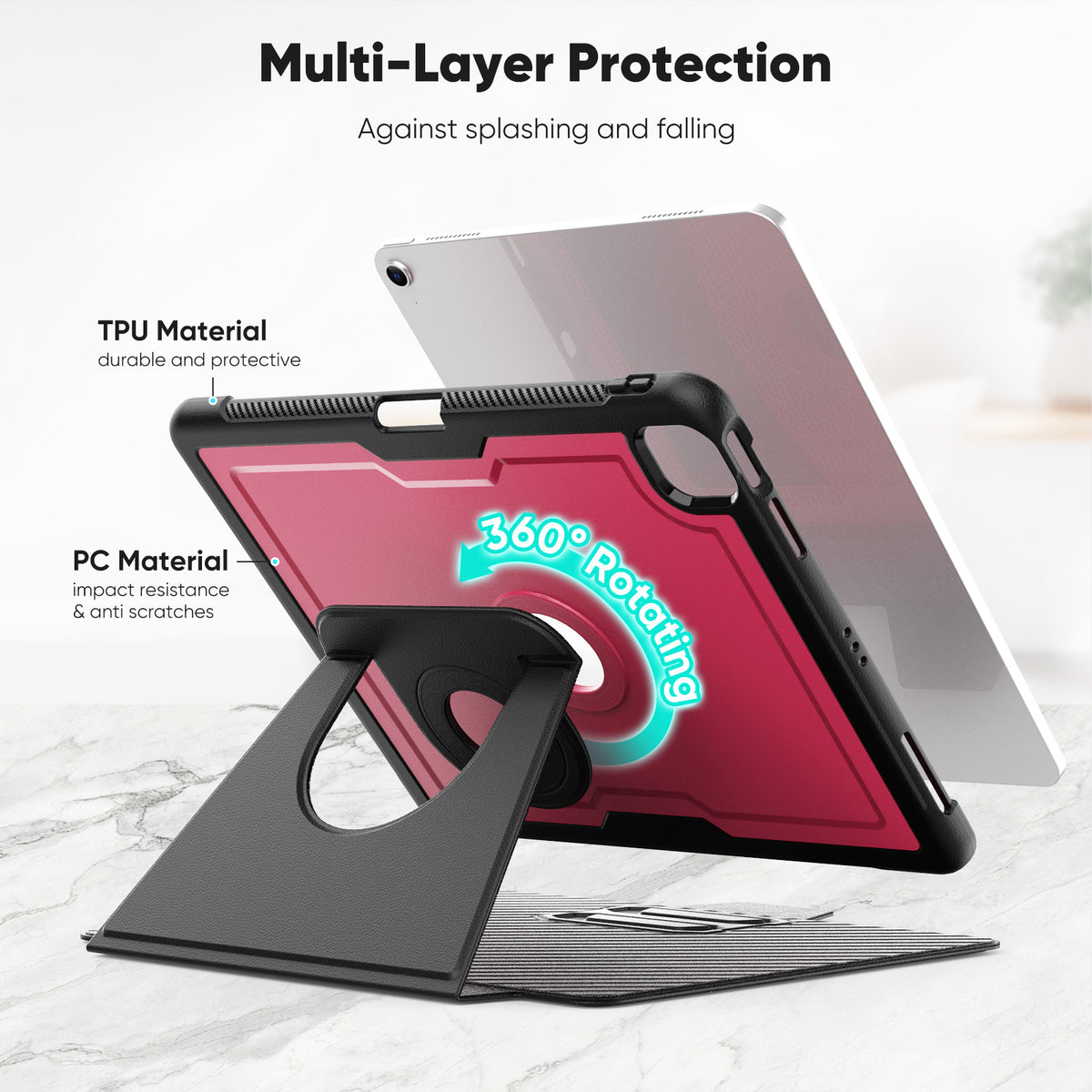SEYMAC iPad Air 13 Inch Case (M2/M3) (2024/2025) showcasing multi-layer protection with TPU and PC materials.