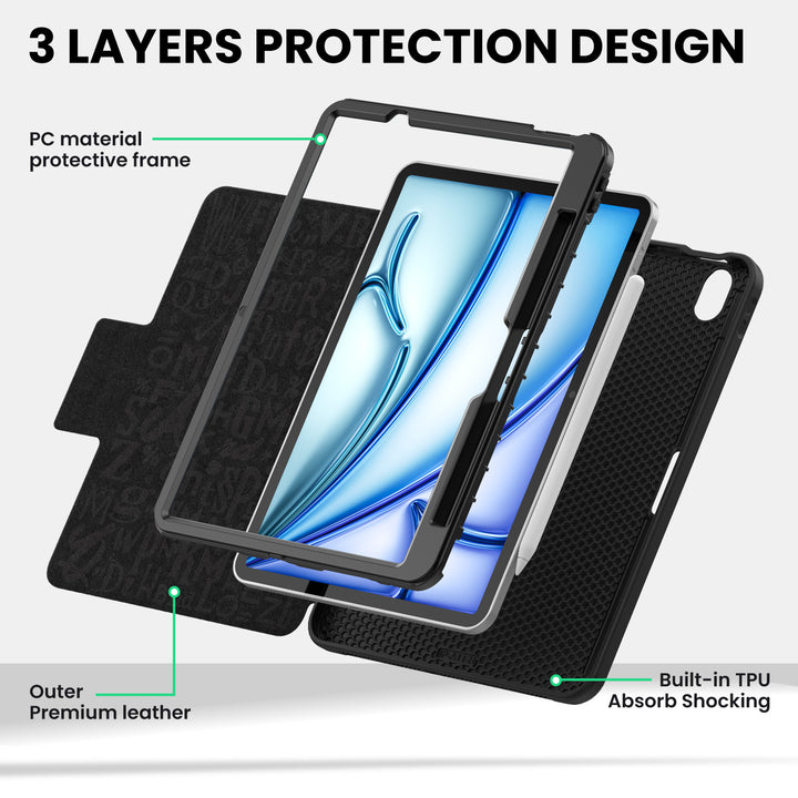 SEYMAC iPad Air 11 Inch Case (M2/M3) (2024/2025)-Leather-C Series-Black-SEYMAC