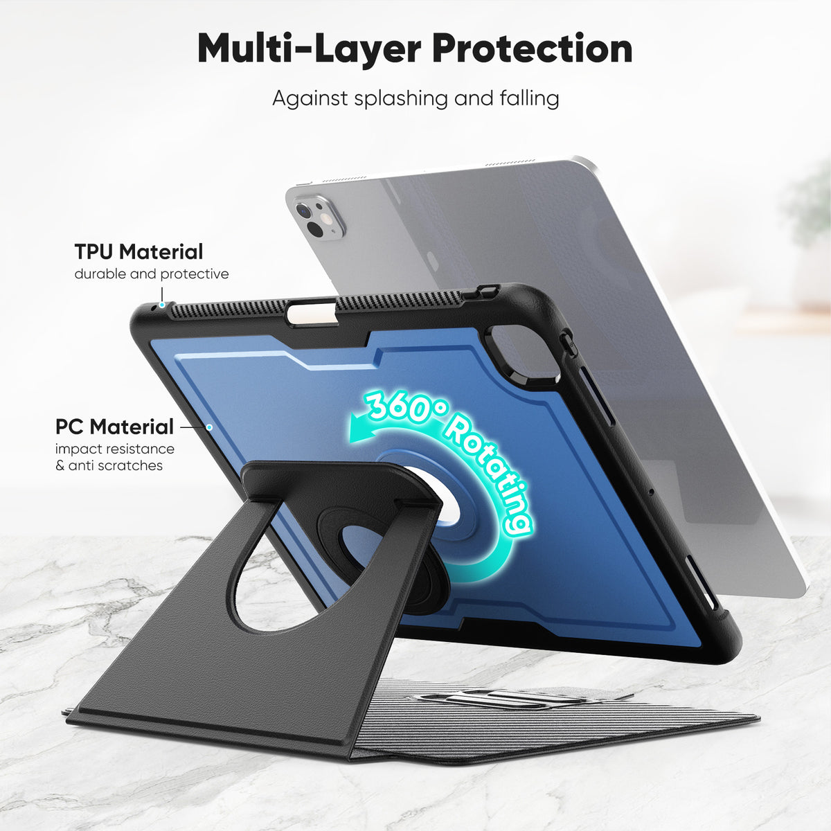 SEYMAC iPad Pro 13 Inch Case (M5/M4) showcasing multi-layer protection and rotating stand features.