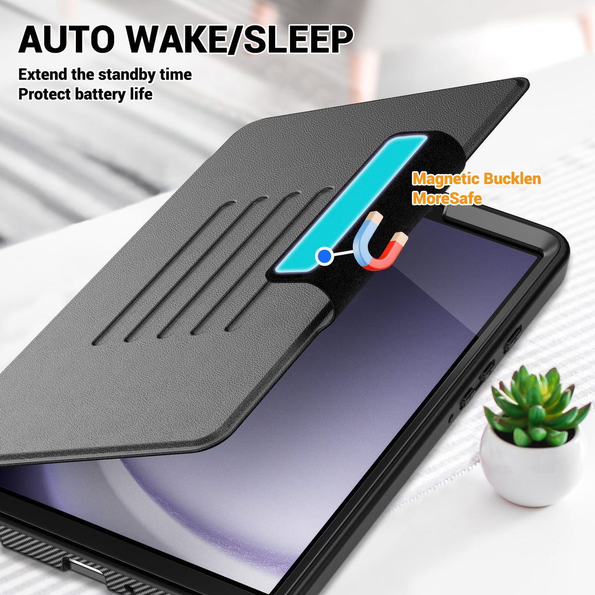 SEYMAC Galaxy Tab A11 8.7 Inch Case (2025) with auto wake/sleep feature and magnetic buckle for battery protection.