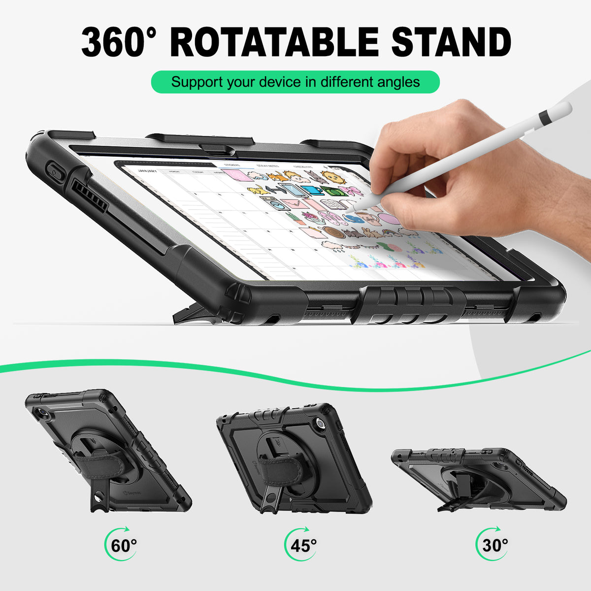 Lenovo Tab M10 10.1-Inch (2025) rugged case with hand strap, support your device in different angles
