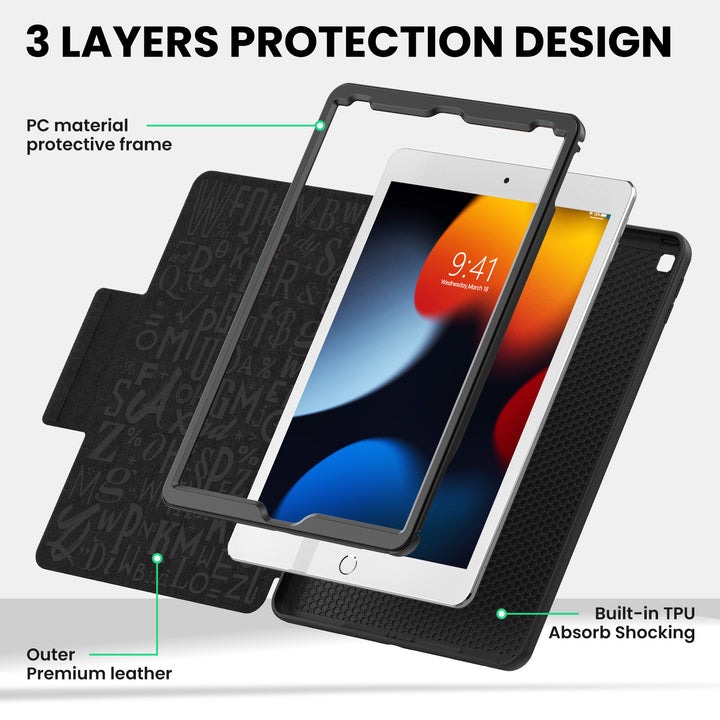 SEYMAC iPad 10.2 Inch Case (2019/2020/2021)-Leather-C Series-Black-SEYMAC