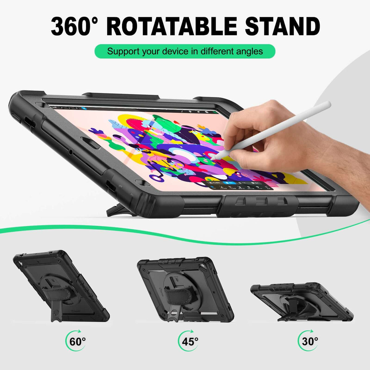 iPad Air (2nd Gen) 9.7-Inch rugged case with hand strap, support your device in different angles