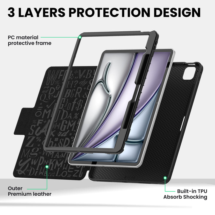 SEYMAC iPad Air 13 Inch Case (M2/M3) (2024/2025)-Leather-C Series-Black-SEYMAC