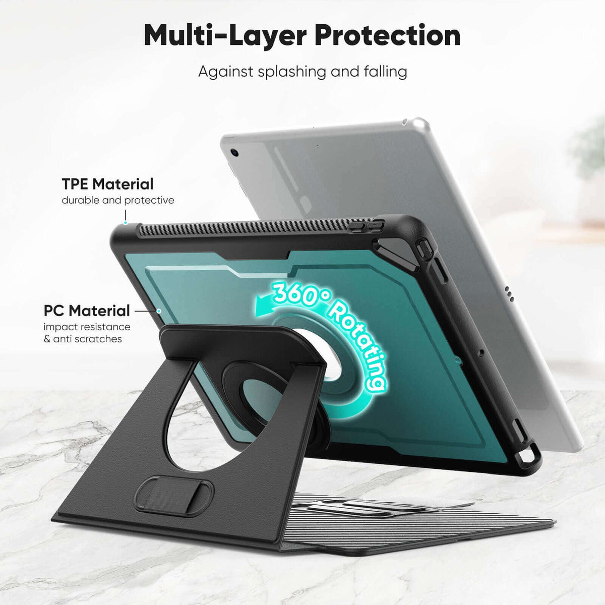 SEYMAC iPad Air 3rd Gen 10.5 Inch Case (2019) with multi-layer protection and 360° rotating stand.