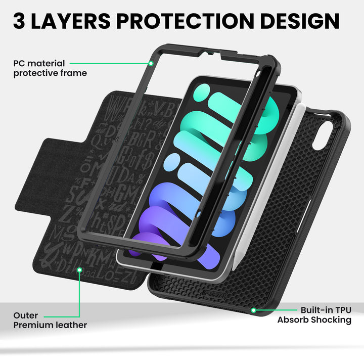 SEYMAC iPad Mini A17 Pro/6th Gen 8.3 Inch Case (2024&2021)-Leather-C Series-Black-SEYMAC
