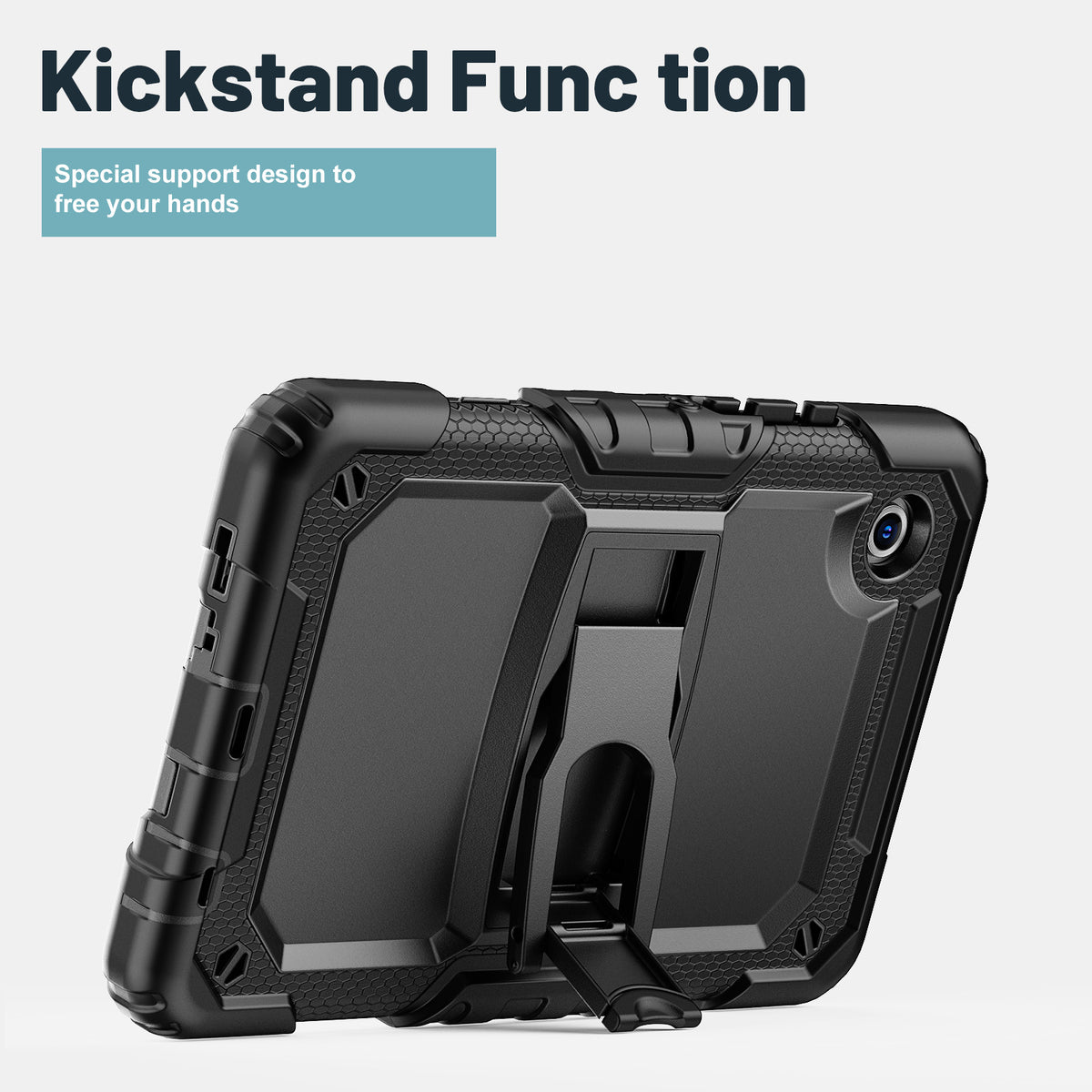 SEYMAC Galaxy Tab A11 8.7 Inch Case (2025) showing kickstand function for hands-free use.