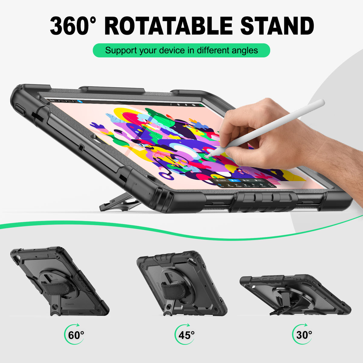 iPad Air (3rd Gen) 10.5-Inch rugged case with hand strap, support your device in different angles