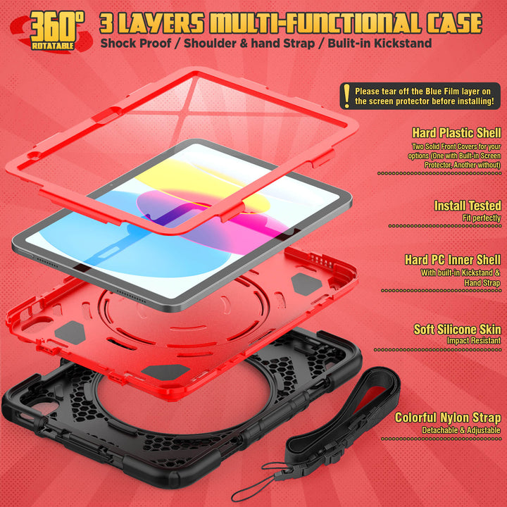 Seymac Rugged Case for iPad 10th Gen 10.9"#color_redblack