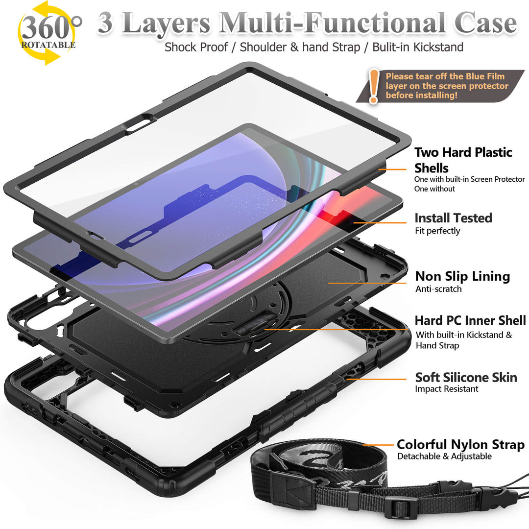 SEYMAC Case for Galaxy Tab S9 FE+ | FORT-S PRO#color_black