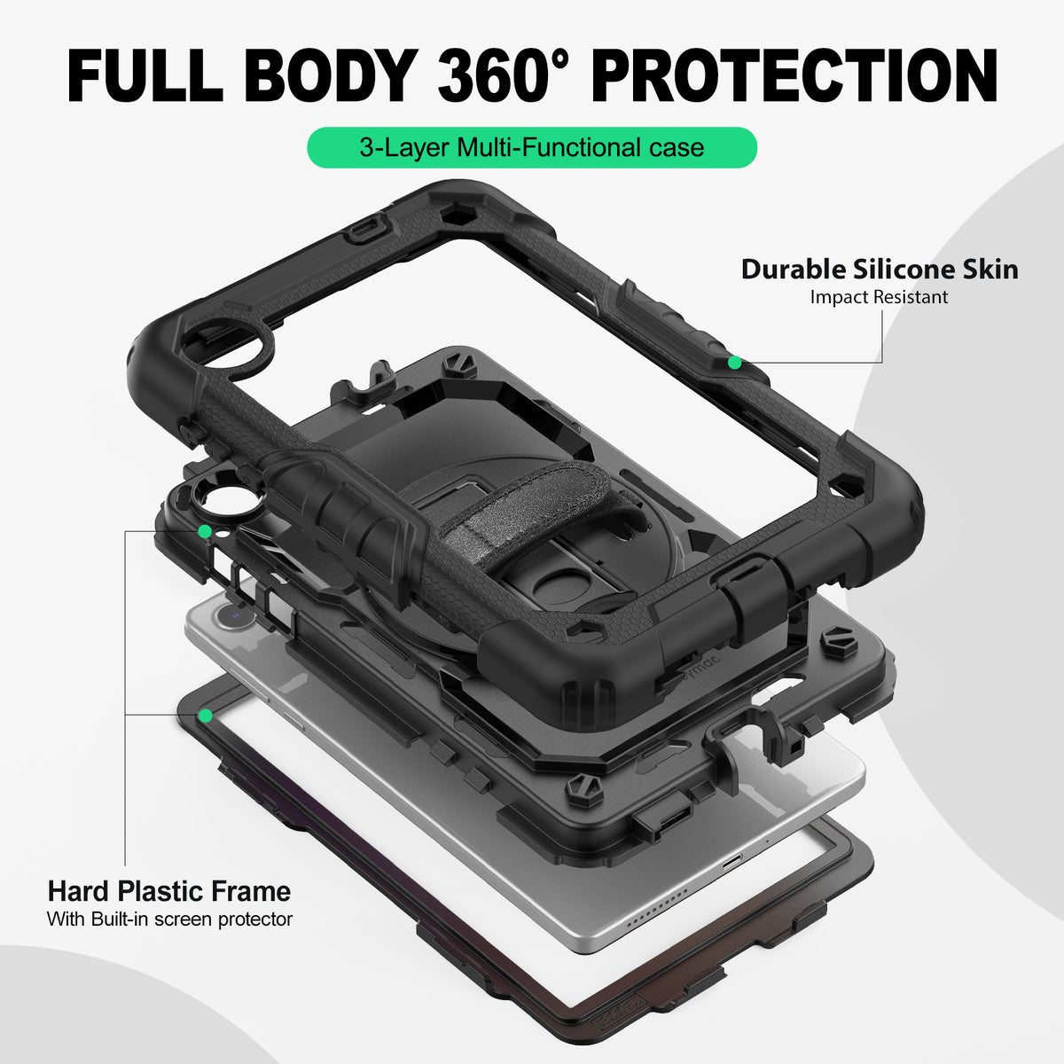 Lenovo Tab M8 (4th Gen) 8-Inch rugged case with hand strap, 3-layer multi-functional protection