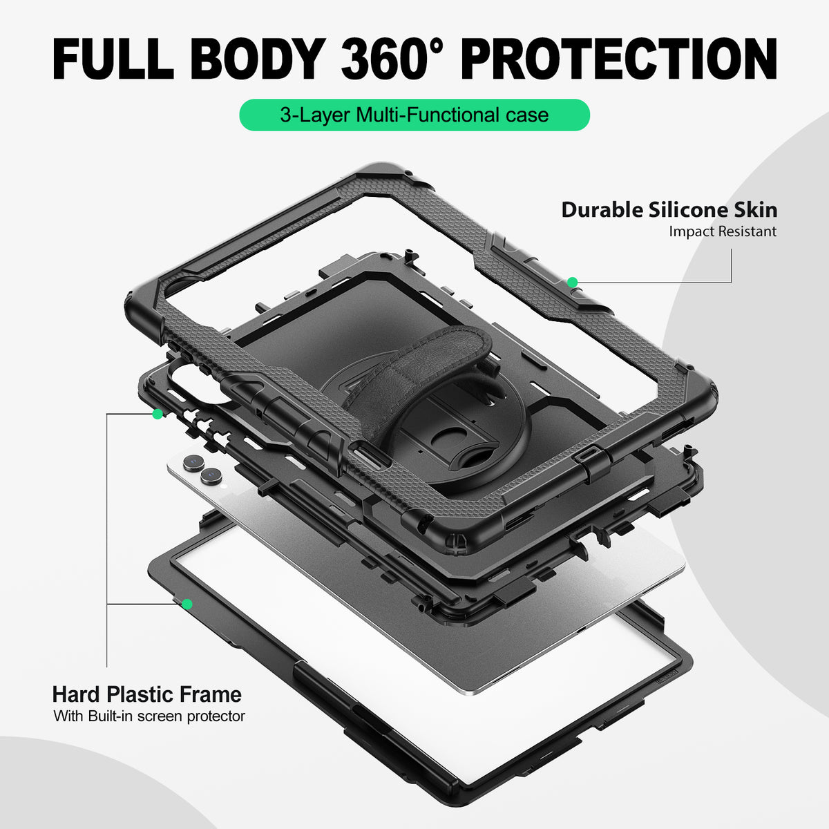 Samsung Galaxy Tab S11 Ultra 14.6-Inch rugged case with hand strap, 3-layer multi-functional protection