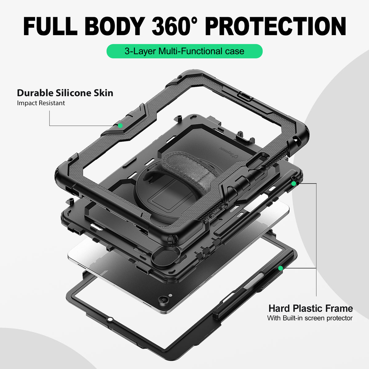 Samsung Galaxy Tab S11 11-Inch rugged case with hand strap, 3-layer multi-functional protection