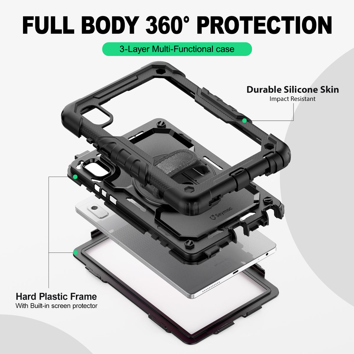 Lenovo Tab M9 9-Inch (2023) rugged case with hand strap, 3-layer multi-functional protection