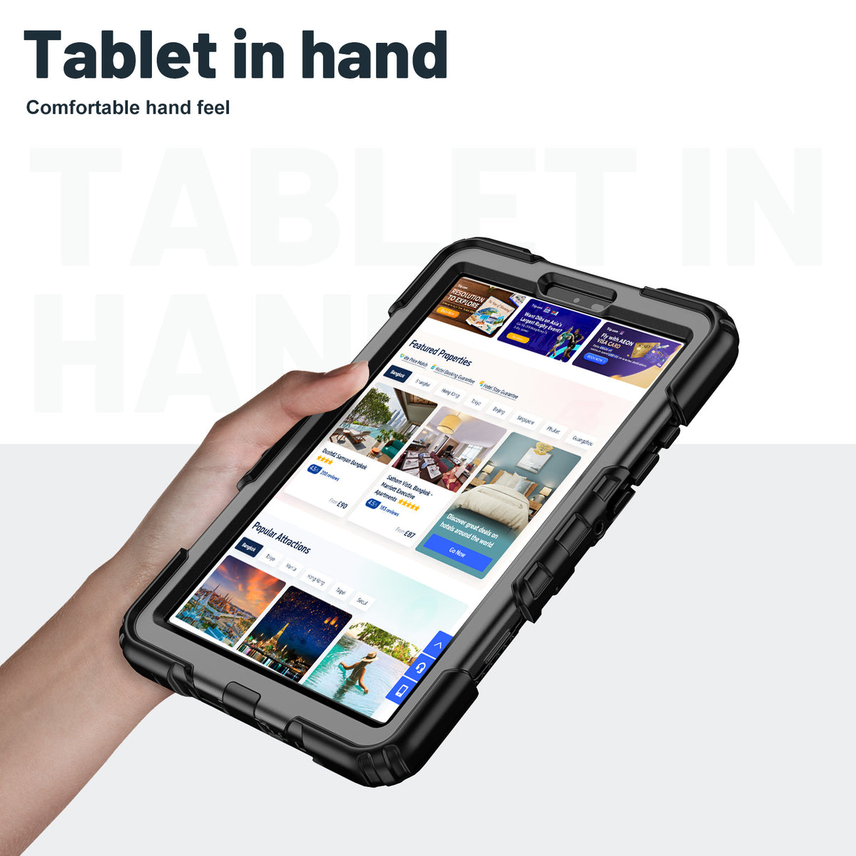 SEYMAC Galaxy Tab A11 8.7 Inch Case (2025) held in hand, showcasing its comfortable hand feel and robust design.