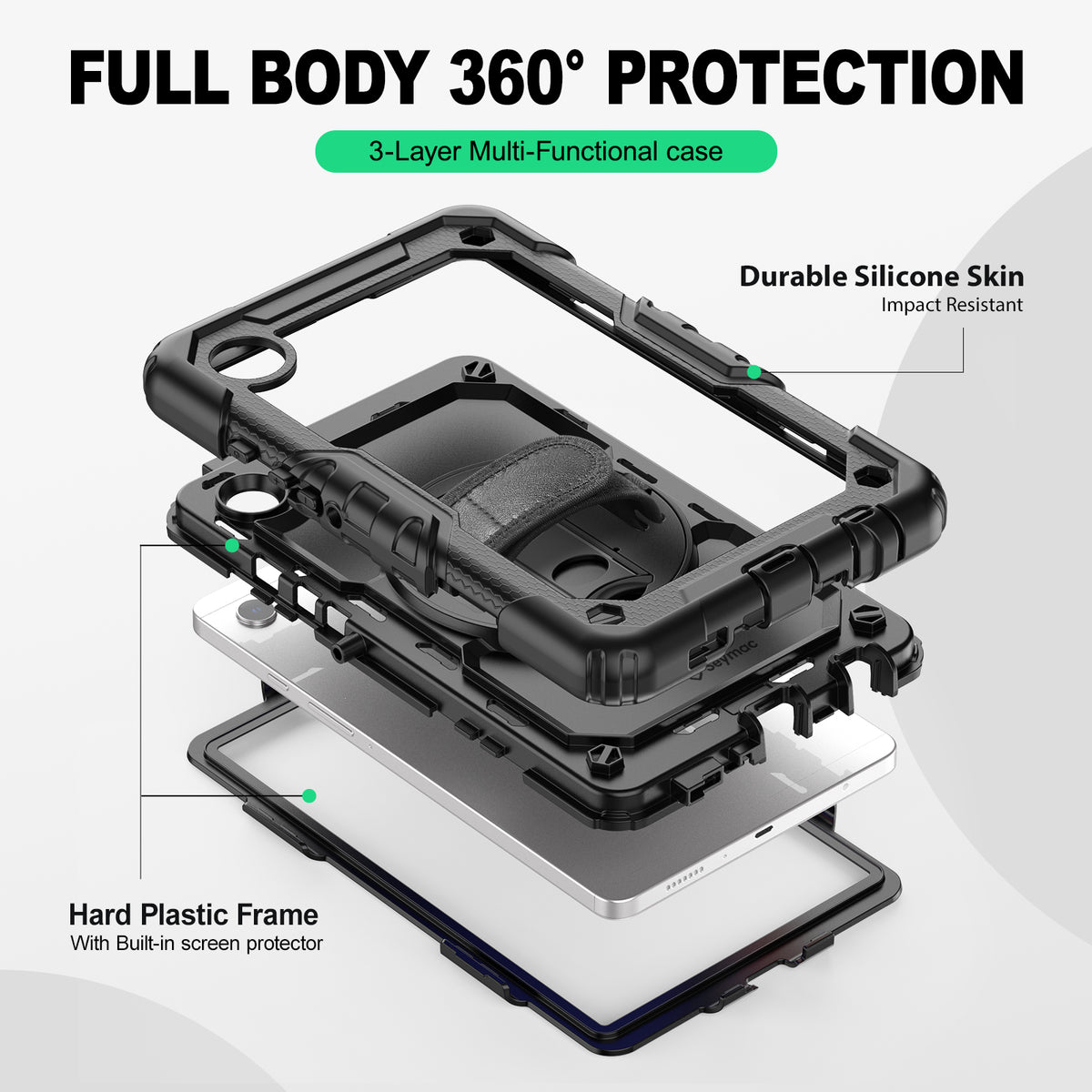 Samsung Galaxy Tab A9 8.7-Inch rugged case with hand strap, 3-layer multi-functional protection