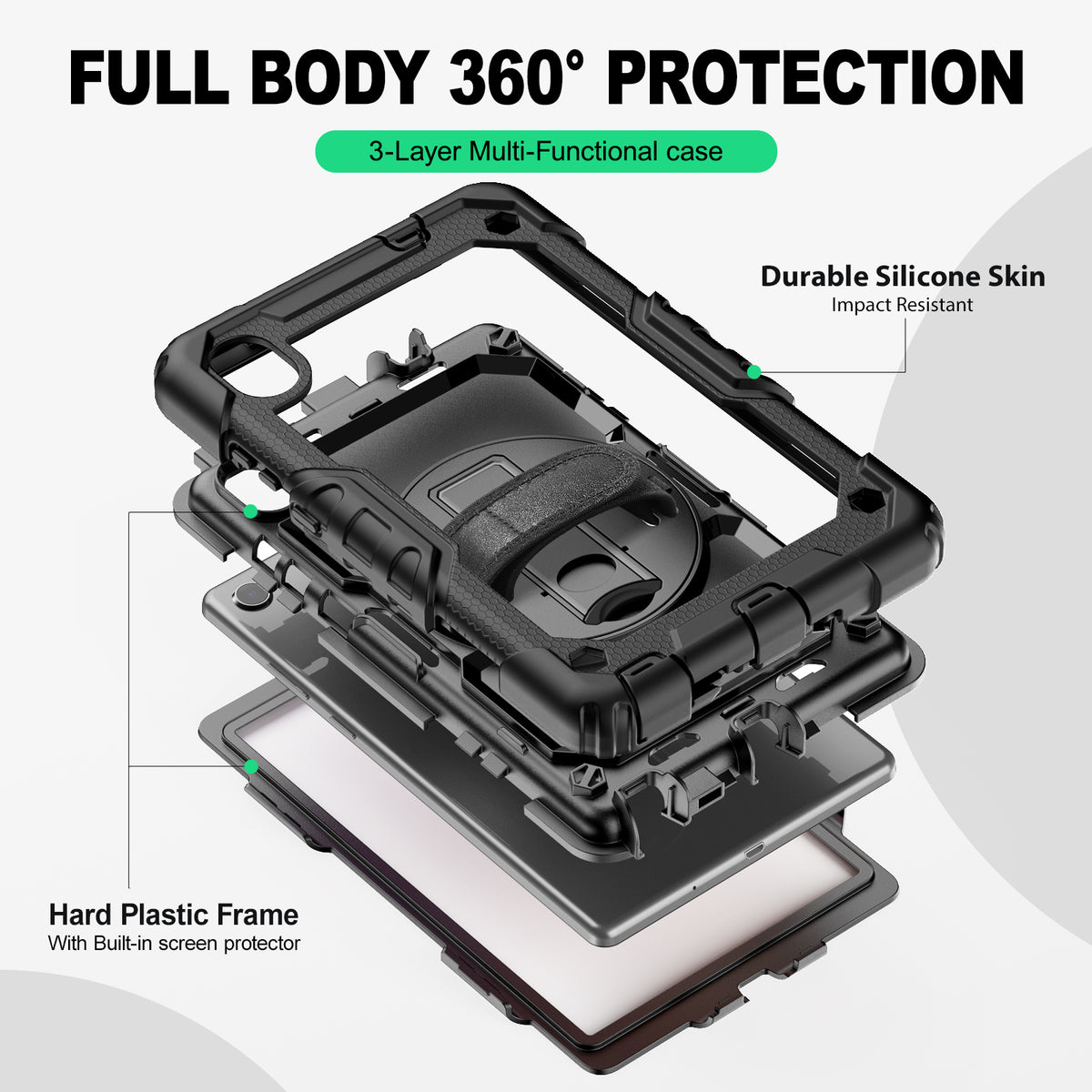 Lenovo Tab M8 (2nd/3rd) 8-Inch rugged case with hand strap, 3-layer multi-functional protection