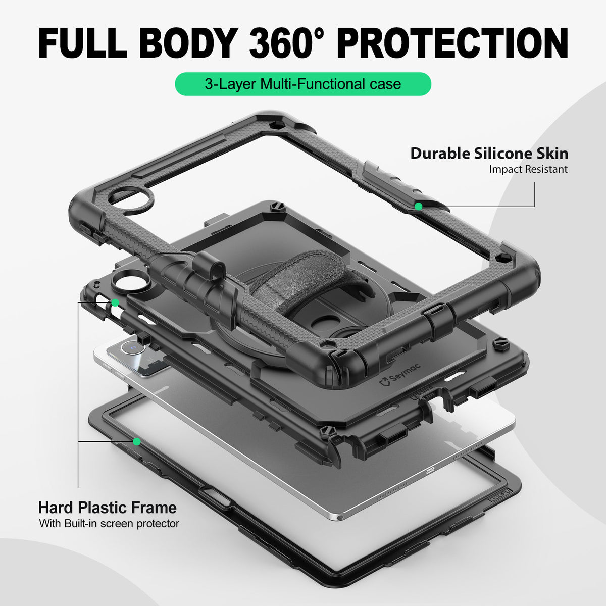 Lenovo Tab M11/K11/Idea Tab 11-Inch rugged case with hand strap, 3-layer multi-functional protection
