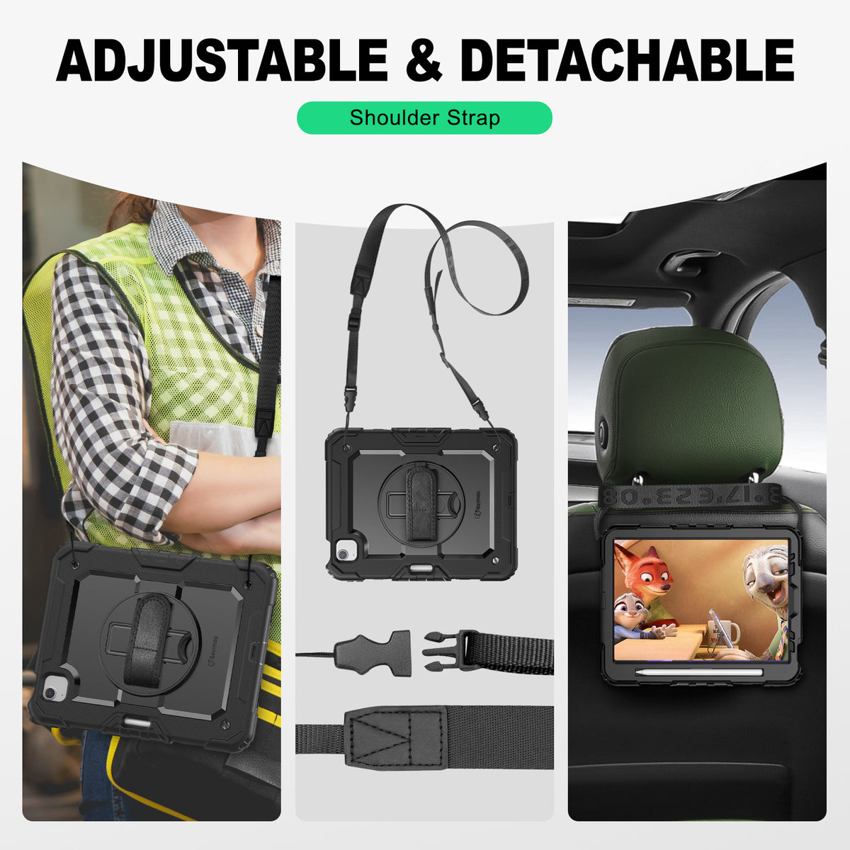 iPad Air (4th/5th Gen) 10.9-Inch rugged case with hand strap, adjustable & detachable shoulder strap