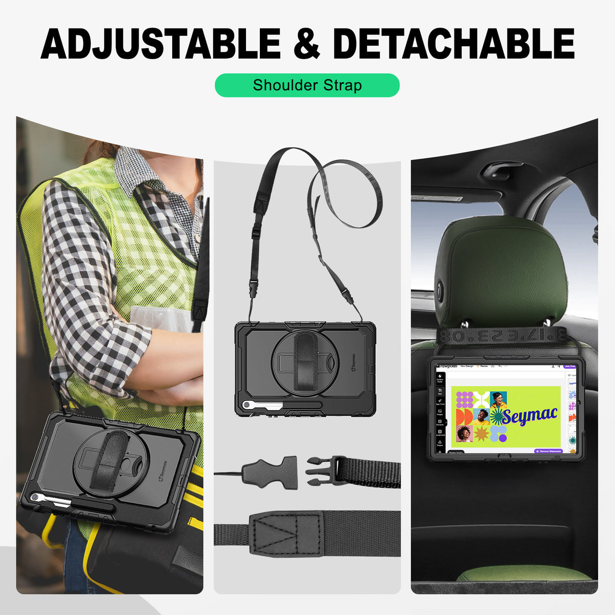 Samsung Galaxy Tab S10 FE+ 13.1-Inch rugged case with hand strap, adjustable & detachable shoulder strap