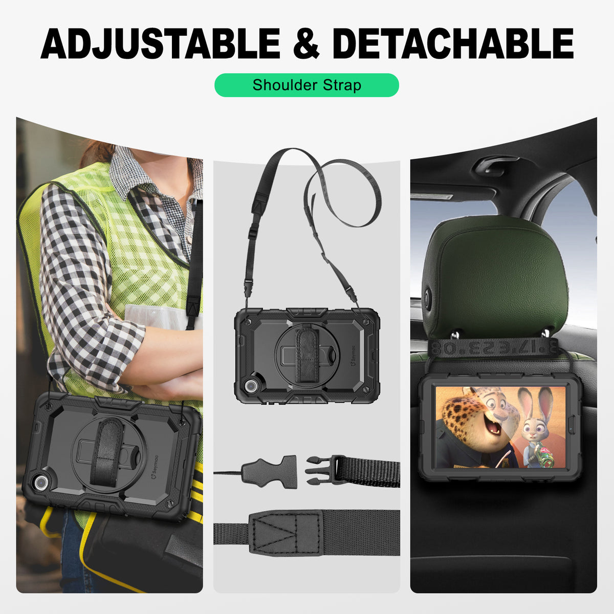 Lenovo Tab M8 (4th Gen) 8-Inch rugged case with hand strap, adjustable & detachable shoulder strap